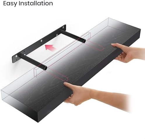 Ballucci Floating Shelf, 2-Pack 24" Black Floating Shelves for Wall, Wood Wall Shelf for Home Décor, Floating Shelves for Bathroom, Living Room, Bedroom, 8" Deep Wall Shelves - Image 4