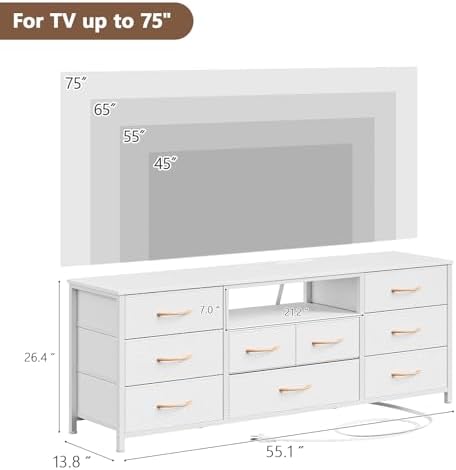 Furnulem 9 Drawer Dresser for 55-65 inch TV, Dresser TV Stand for Bedroom - Image 3