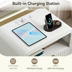 Decofy Fluted Nightstand with Charging Station, 2 Drawers, White - Image 3