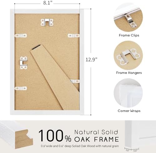 puthiac 8x12 Solid Oak Wood Picture Frames, White, 3 Pack - Image 3