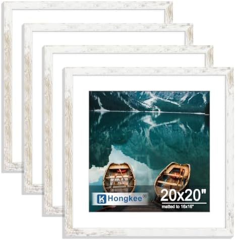 Hongkee 20x20 Frame Set of 4, 20 x 20 Distressed White Wood(Mat 16x16) by Hongkee
