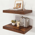 16" Rustic Brown Floating Shelves 12inch Deep Wall Shelf, Set of 2 by Ornawit