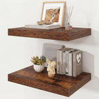 16" Rustic Brown Floating Shelves 12inch Deep Wall Shelf, Set of 2 by Ornawit