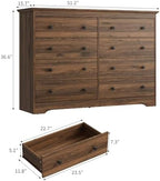 Dresser for Bedroom, 8 Drawer Dresser with Large Drawers, 51 Inch Wide Wood Chest for Living Room, Hallway, Walnut - Image 2