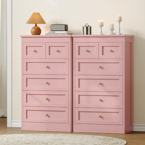 wanan Tall 6 Drawer Dresser for Bedroom, Pink Modern 43.3'' Tall Wood Chest of Drawers, Storage Organizer with Smooth Metal Rails & Anti-Tip Kit for Closet, Hallway, Living Room - Image 6