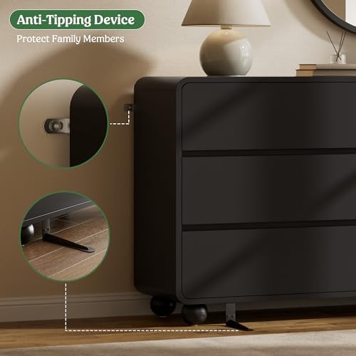 Lulive 6 Drawer Dresser for Bedroom, 55" Wide Chest of Drawers, Black - Image 3