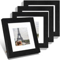 Hongkee 6x6 Picture Frame Set of 4, Made of Glass and Rustic Black Wooden Frame - Display Picture 4x4 with Mat or 6 x 6 Without Mat, 6x6 Photo for Wall or Tabletop by Hongkee
