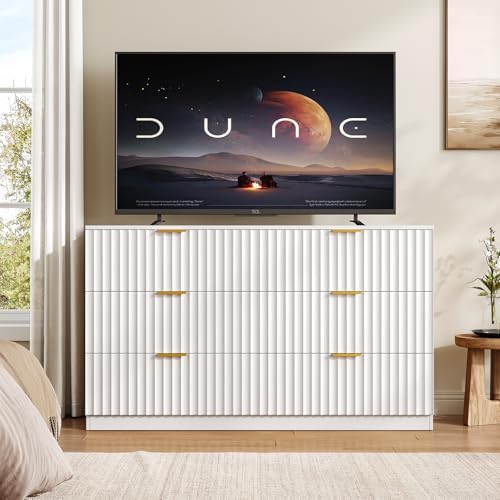47.2" Wide Fluted 6 Drawer Dresser for Bedroom, White - Image 7