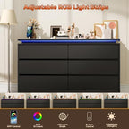 6 Drawer Dresser for Bedroom, 47.24" Black Chest of Drawers w/LED Lights - Image 5