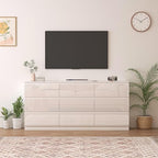 70 INCH 9 Drawers Dresser with Charging Station, Modern Large Dresser with 9 Handle Free Drawers, Wood Storage Chest of Drawers for Bedroom, Living Room, Entryway, Hallway, White - Image 4