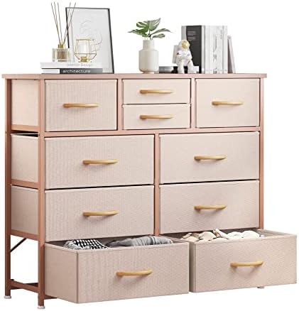 LUMTOK 10 Drawers Dresser with Fabric Bins for Bedroom,Closets，Dark Gray by LUMTOK