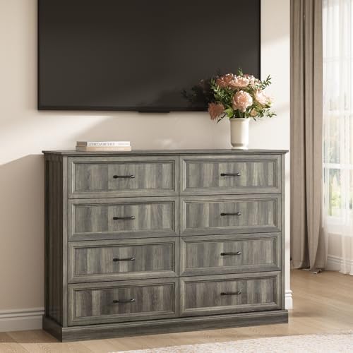 Farmhouse 8 Drawer Dresser for Bedroom, 55" Grey Dresser with TV Stand - Image 6