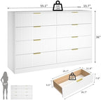 White Dresser with 8 Drawer 55" Wide Fluted Dresser for Bedroom丨Double Drawer Dresser Modern Chest of Drawers with Gold Handle, Wood TV Stand for Bedroom, Living Room, Entryway, White - Image 2