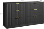 6 Drawers Fluted Dresser for Bedroom, 55" Wide Wooden Dresser with Deep Drawers, Large Floor Chest of Drawers, Modern Long TV Stand, Storage Cabinet Side Table, Black - Image 2