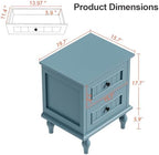 Blue Nightstand Set of 2, Vintage Bedside Tables with Drawers for Bedroom - Image 3