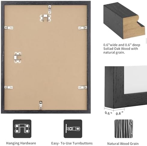 puthiac 12x16 Solid Oak Wood Picture Frames, Black, 3 Pack - Image 2