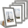 Hongkee 8x12 Picture Frame Set of 4, Made of Glass and Grey Wooden Frame - Display 6x8 Picture with Mat or 8 x 12 Poster Without Mat, 8 by 12 Photo for Wall or Tabletop by Hongkee