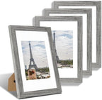Hongkee 8x12 Picture Frame Set of 4, Made of Glass and Grey Wooden Frame - Display 6x8 Picture with Mat or 8 x 12 Poster Without Mat, 8 by 12 Photo for Wall or Tabletop by Hongkee