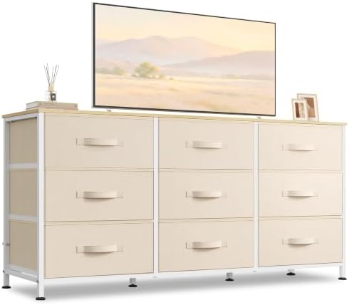 WLIVE Dresser TV Stand for 55 Inch TV, 9 Drawer Dresser for Bedroom, Beige by WLIVE