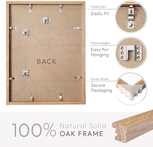 12x16 Picture Frame, Solid Oak Wood 12x16 Frames with Mat to 8.5x11 - Image 4