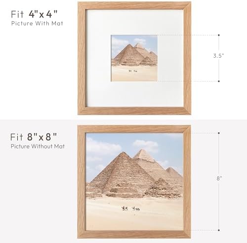 8x8 Picture Frame, Solid Oak Wood 8x8 photo Frame with Mat to 4x4 - Image 3