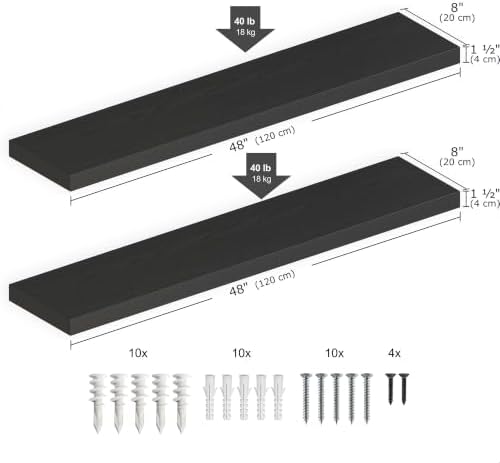 Ballucci Floating Shelves for Wall, 48" Wood Wall Shelf Set of 2, with Invisible Brackets for Bathroom, Living Room, Bedroom, Kitchen, Nursery, 8" Deep, Black - Image 3