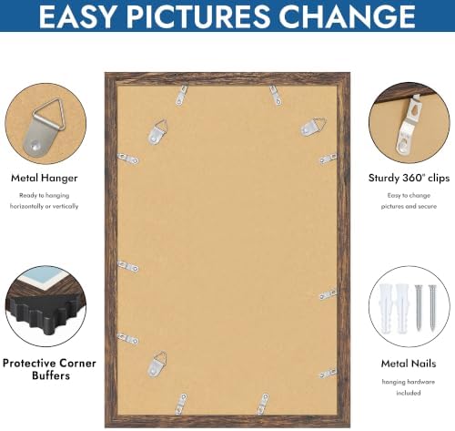 Hongkee 12x18 Picture Frame Set of 4, 12 x 18 Rustic Brown Wood(Mat 8.5x11) - Image 5