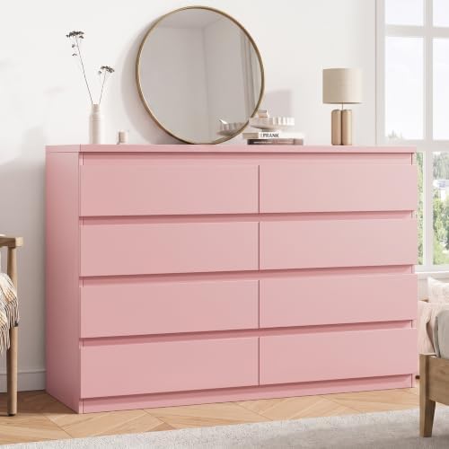 Modern 8 Drawer Dresser, Simply Chest of Drawers for Bedroom, Wood Storage Dresser with Deep Drawers for Living Room/Hallway/Entryway (Pink) by Unknown
