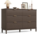 LINSY Fluted Dresser for Bedroom with 6 Drawers, Mid Century Modern Chest of Drawers with Gold Metal Handles, Wide Boho Wood Dressers, Large Farmhouse Storage Cabinet for Bedroom, Living Room, Walnut by Linsy