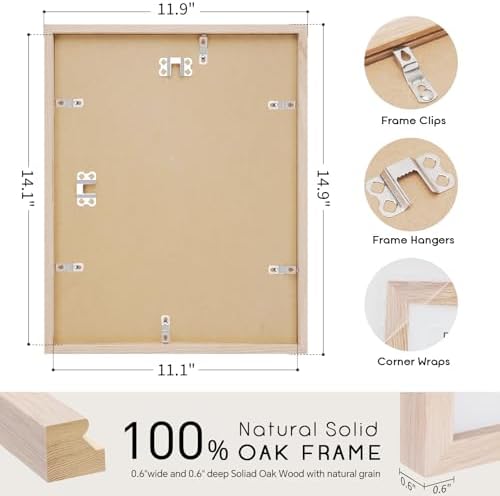 puthiac 11x14 Solid Oak Wood Picture Frame, Natural Oak, 1 Pack - Image 3