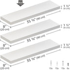 Ballucci Floating Shelves, 36" Long Wall Shelf, Set of 3, Wood Floating Shelves for Wall, Decorative Wall Shelves for Home Office, Living Room, Room Décor, 8" Deep, Set of 3, White - Image 3