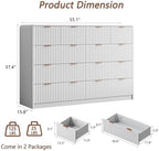 HOUROM 55“ Wide White Fluted Dresser for Bedroom with 10 Drawers - Image 2