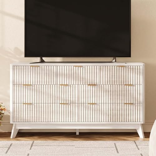 54" Wide Fluted 7 Drawers Dresser for Bedroom,Curved Edge,White - Image 3