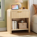 Decofy Fluted 1-Drawer Nightstand with Charging Station, Oak by Decofy