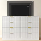 White Dresser with 8 Drawer 55" Wide Fluted Dresser for Bedroom丨Double Drawer Dresser Modern Chest of Drawers with Gold Handle, Wood TV Stand for Bedroom, Living Room, Entryway, White - Image 6
