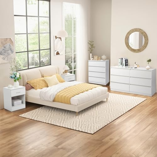 Karl home White 55-Inch 6 Drawer Modern Dresser, Bedroom Storage Chest - Image 6