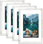 Hongkee 16x24 Frame Set of 4, 16 x 24 Distressed White Wood(Mat 12x18) by Hongkee