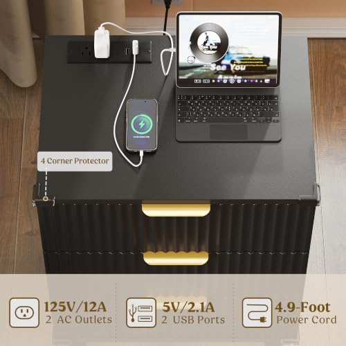 Lulive Wood 3 Drawers Dresser w/Charging Station, Modern Fluted Night Stand - Image 3