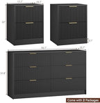 6 Drawer Dresser & 2-Drawer Nightstand Set 3-Piece, Black丨55 Wide Bedroom Set Night Stand Set of 2 with Metal Handle, Fluted Wood Chest of Drawers Storage Dressers Set for Bedroom - Image 2