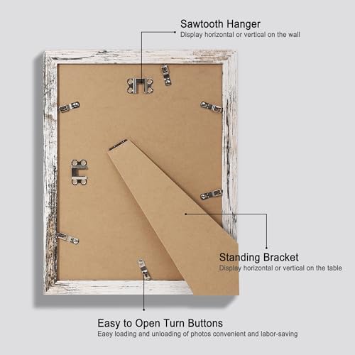 Hongkee 9x12 Picture Frame Set of 4, Made of Glass and Distressed White Wooden Frame - Display Picture 6x8 with Mat or 9 x 12 Without Mat, 9 by 12 Photo for Wall or Tabletop - Image 3