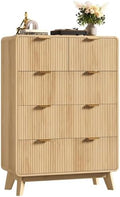 QUW Fluted 5 Drawers Dresser for Bedroom, Modern 40.2" Tall Drawer Dressers with Metal Handle, Wooden Chest of Dresser for Living Room, Hallway, Solid Wood Legs, Curved Profile Design, Natural Oak by QUW