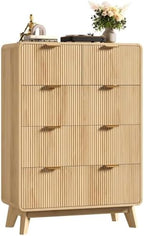 QUW Fluted 5 Drawers Dresser for Bedroom, Modern 40.2" Tall Drawer Dressers with Metal Handle, Wooden Chest of Dresser for Living Room, Hallway, Solid Wood Legs, Curved Profile Design, Natural Oak by QUW