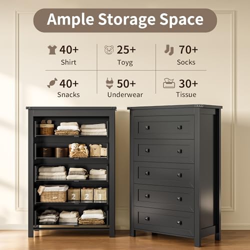 Xixini 45.5" Tall 5-Drawer Dresser for Bedroom, Chest of Drawers, Black - Image 4