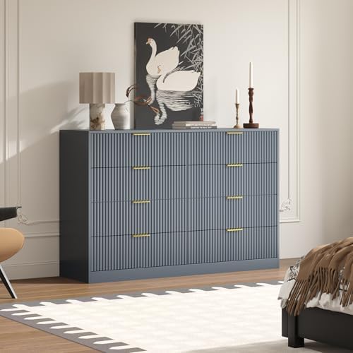 8 Drawer Dresser for Bedroom, Modern Fluted Double Dresser, 55" Wide Chest of Dressers, Mid Century Wooden Beside Table for Closet, Living Room and Entryway, Blue - Image 5