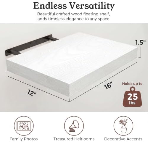 16" White Floating Shelves 12inch Deep Wall Shelf, Set of 2 - Image 2