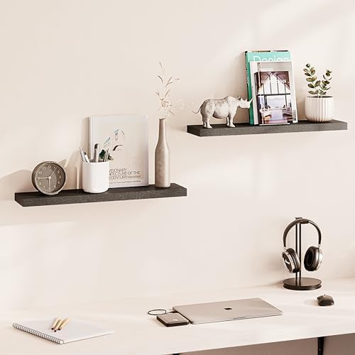 Ballucci Floating Shelf, 2-Pack 24" Black Floating Shelves for Wall, Wood Wall Shelf for Home Décor, Floating Shelves for Bathroom, Living Room, Bedroom, 8" Deep Wall Shelves - Image 6