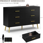 Black 6 Drawer Dresser for Bedroom, 47" Wood Dresser with Gold Handles. - Image 2