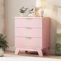 Xixini Fluted Dresser for Bedroom with 3 Drawers, 24" Wide Modern Chest of Drawers with Metal Handle, Wooden Dresser TV Stand, Wood Closet Clothes Storage Organizer for Living Room, Hallway, Pink by Xixini