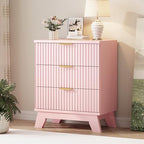Xixini Fluted Dresser for Bedroom with 3 Drawers, 24" Wide Modern Chest of Drawers with Metal Handle, Wooden Dresser TV Stand, Wood Closet Clothes Storage Organizer for Living Room, Hallway, Pink by Xixini