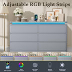 6 Drawer Dresser for Bedroom,47.24" Long Grey Chest of Drawers w/LED Lights - Image 4
